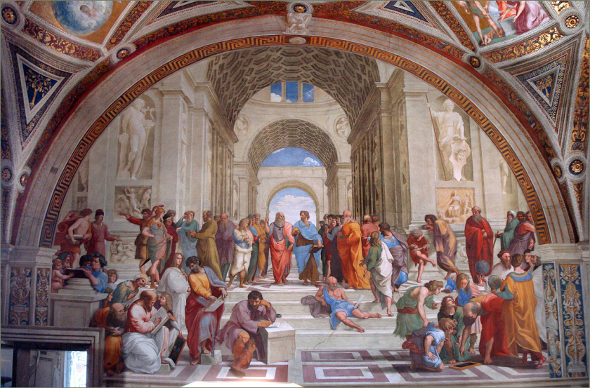 School of Athens (Which never really existed) by Raphel. In the centre there are Plato and his student, Aristotle.